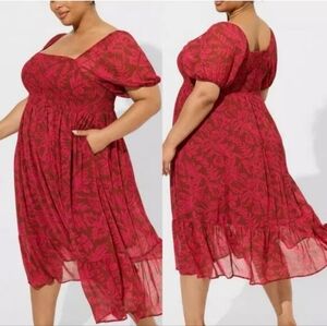 Torrid Pink And Brown Floral Midi Dress Square Neck 2x